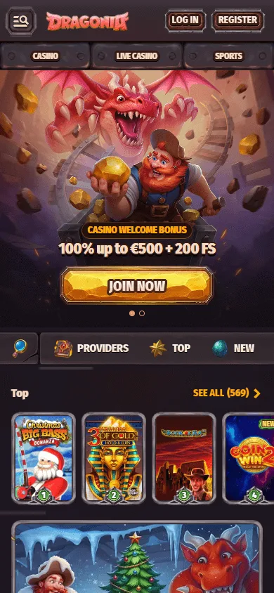 Dragonia Casino mobile browser home on a smartphone