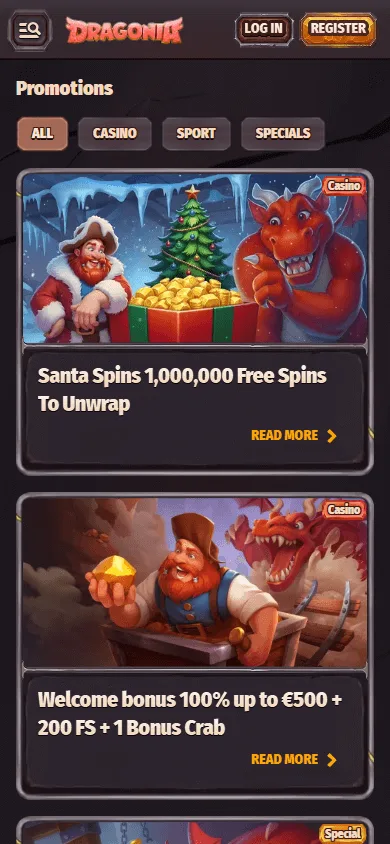 Dragonia Casino mobile browser promotions and rewards